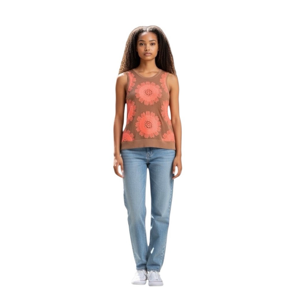 J. Crew Collection Vintage Peach Embroidered Floral Knit Top